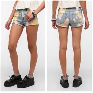 BDG UO High Rise Drew Cheeky Denim Paint Splash Short